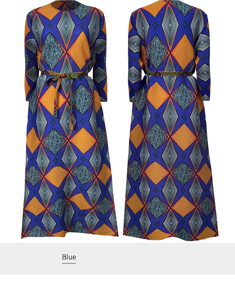 Miyake Pleated Geometric Print Midi Dress