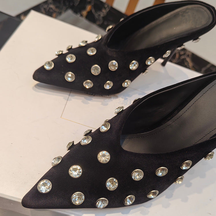 Crystal Polka Dot Pointed Toe Mules