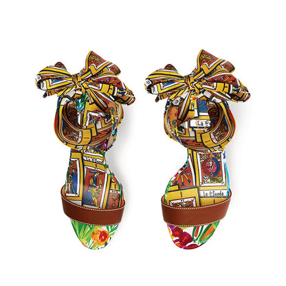 Graffiti Print High Heel Lace-Up Sandals
