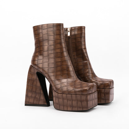 Square Toe Animal Pattern Chunky Heel Boots