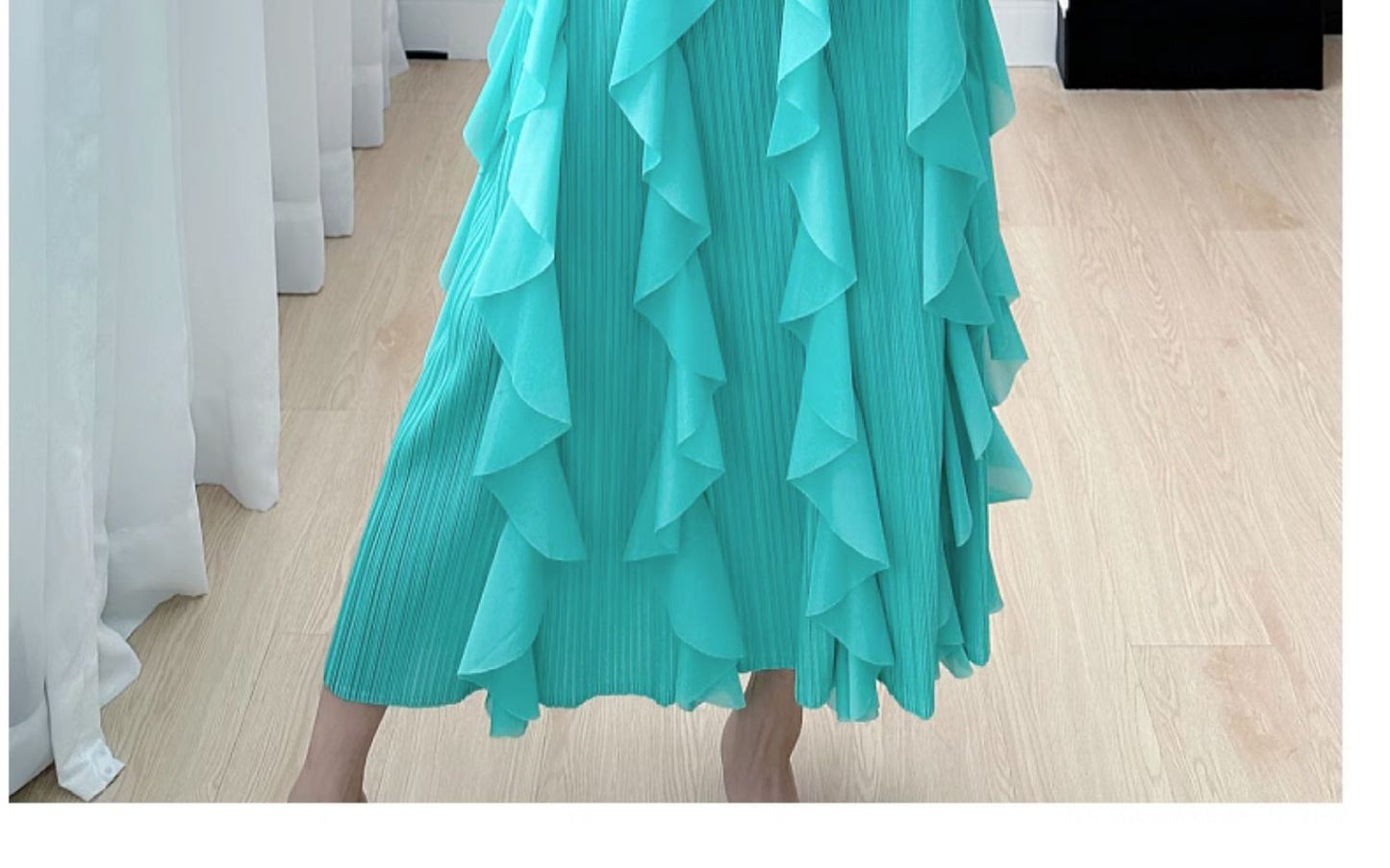 Miyake Pleated Vertical Ruffles Round Neck Maxi Dress