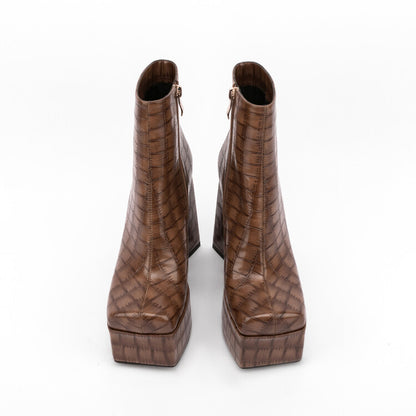 Square Toe Animal Pattern Chunky Heel Boots
