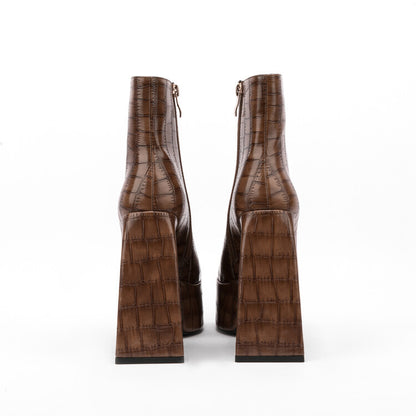 Square Toe Animal Pattern Chunky Heel Boots