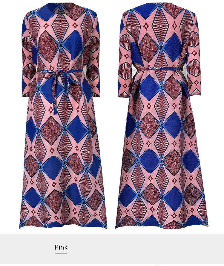 Miyake Pleated Geometric Print Midi Dress