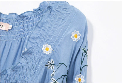 Floral Embroidered V-Neck Long Sleeve Maxi Dress