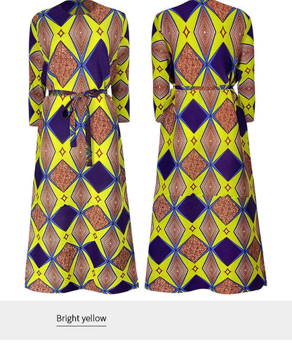 Miyake Pleated Geometric Print Midi Dress