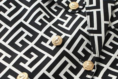 Monochrome Double-Breasted Trench Coat