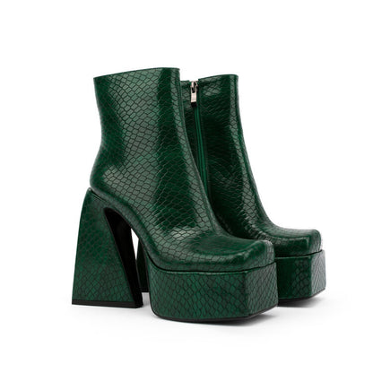 Square Toe Animal Pattern Chunky Heel Boots