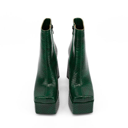 Square Toe Animal Pattern Chunky Heel Boots