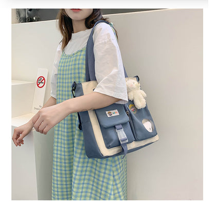 Plaid Contrast Color Canvas Messenger Bag