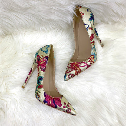 Gold Floral Pointed Toe Stiletto Pumps