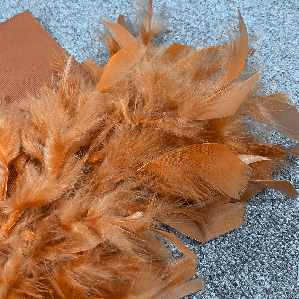 Strapless Bodycon Dress with Feathers