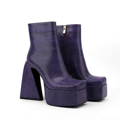 Square Toe Animal Pattern Chunky Heel Boots