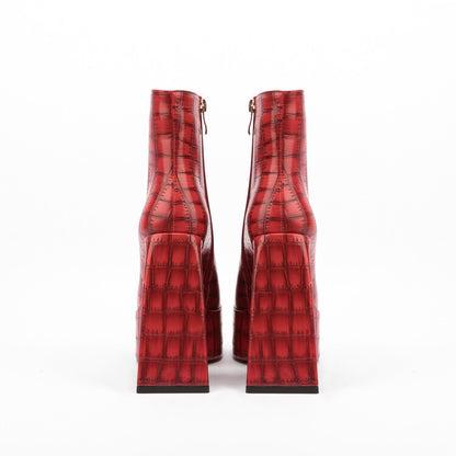 Square Toe Animal Pattern Chunky Heel Boots