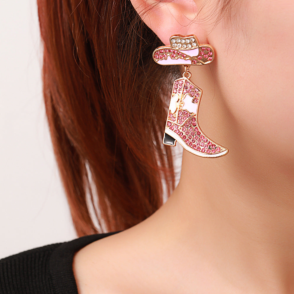 Inlaid Zircon Cowboy Hat Earrings