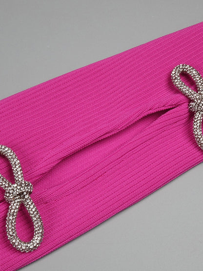 Crystal Bow Hollow Out Backless Bodycon Maxi Dress