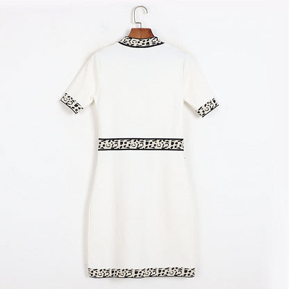 Leopard O-Neck Short Sleeve Sweater Dress