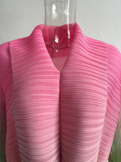 Miyake Pleated Gradient V-Neck Belt Midi Dress