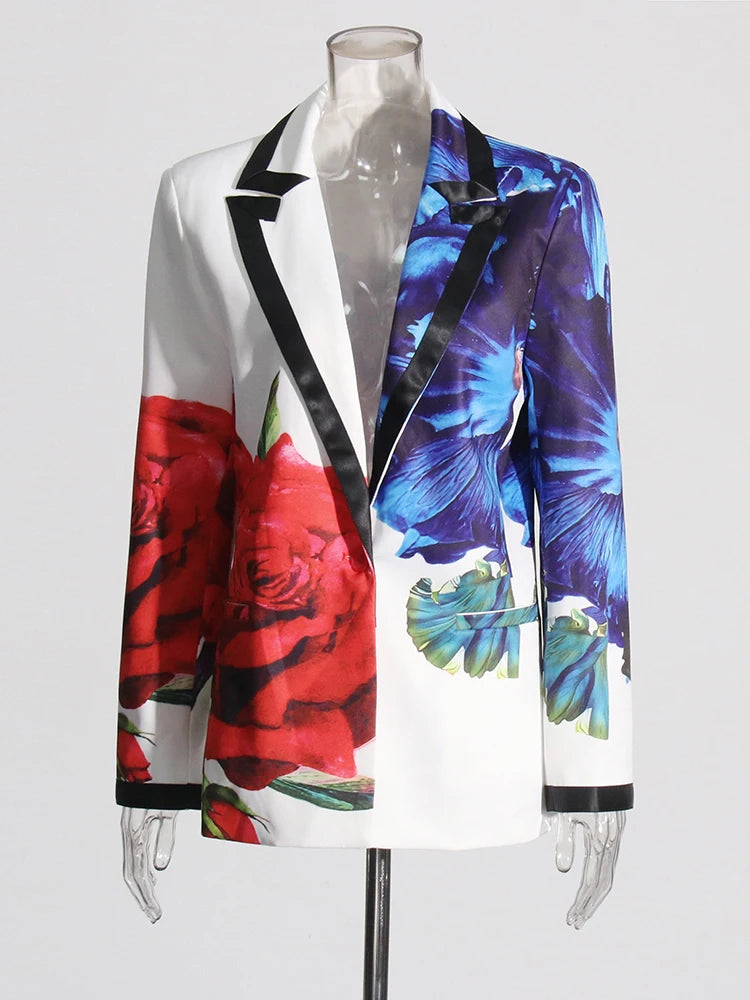 Colorblock Floral Blazer and High Waist Pants Set