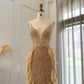Luxury Feathers Spaghetti Strap Mermaid  Dress