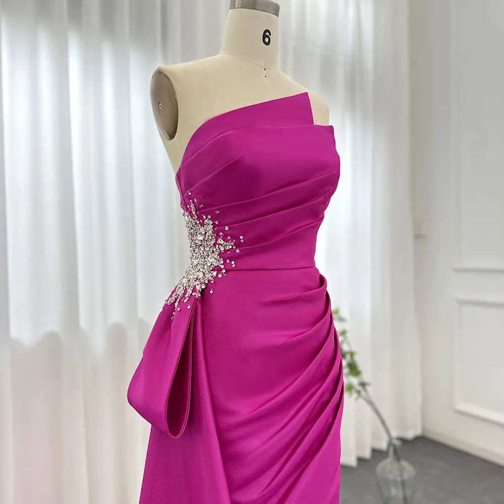 Elegant Embellished Scalloped Strapless Evening Dress