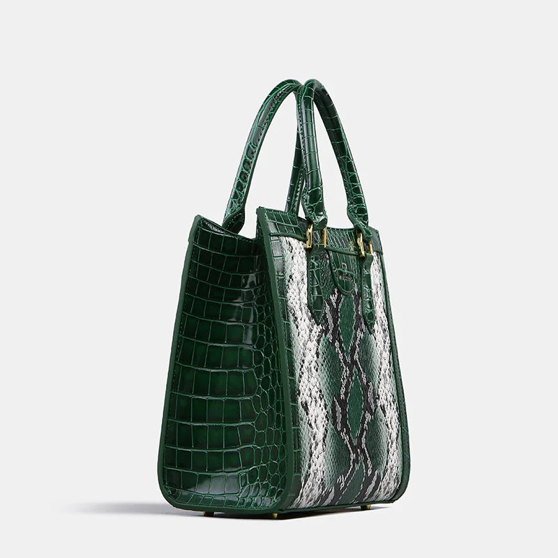 Genuine Leather Snake Pattern Tote Bag