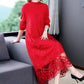 Spliced Embroidery Round Neck Long Sleeve Knit Dress