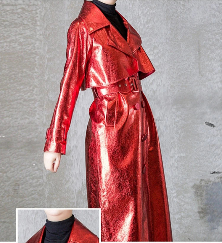 Shiny Double Breasted Trench Coat