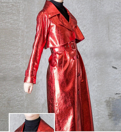 Shiny Double Breasted Trench Coat