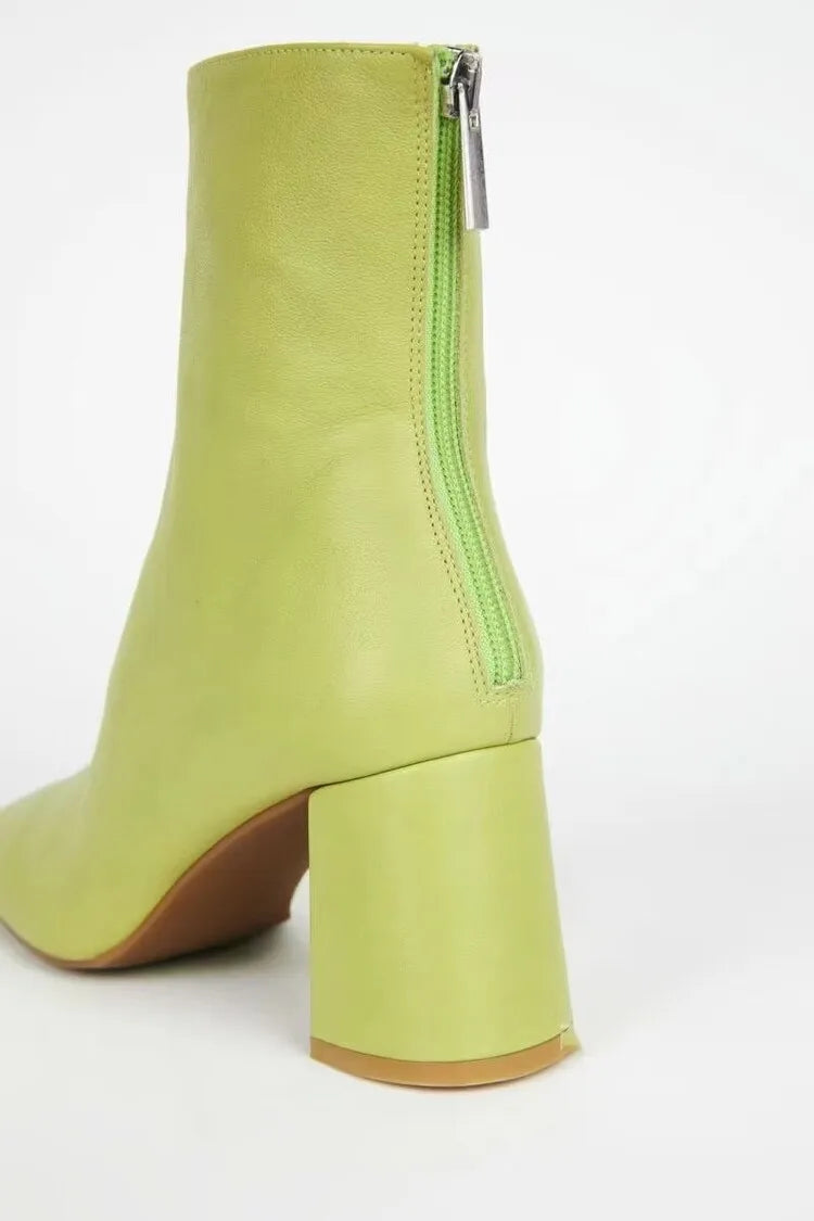 Square Toe High Heel Ankle Boots
