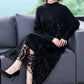 Spliced Embroidery Round Neck Long Sleeve Knit Dress