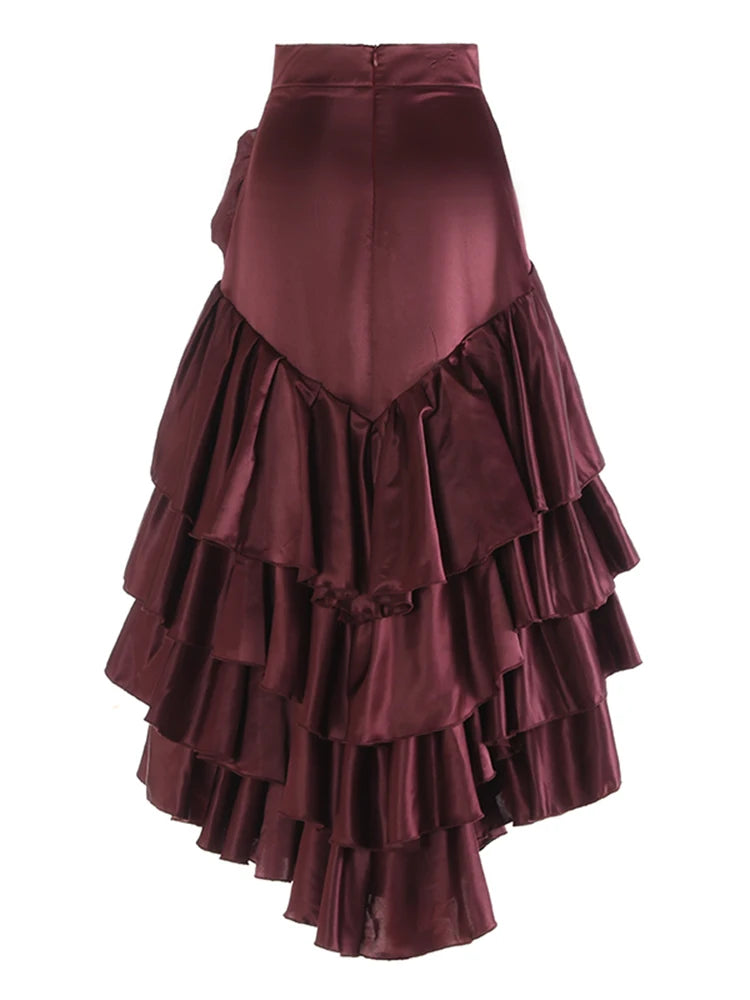 Asymmetrical Ruffles Patchwork High-Low Skirt