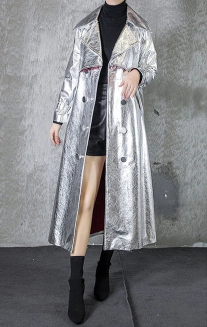 Shiny Double Breasted Trench Coat
