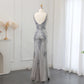 Silver Gray V-Neck Mermaid Evening Dress