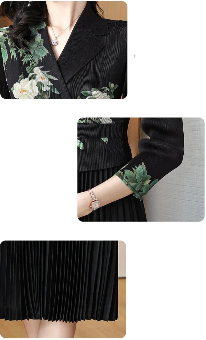 Floral Patchwork Pleated Midi Dress