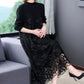 Spliced Embroidery Round Neck Long Sleeve Knit Dress