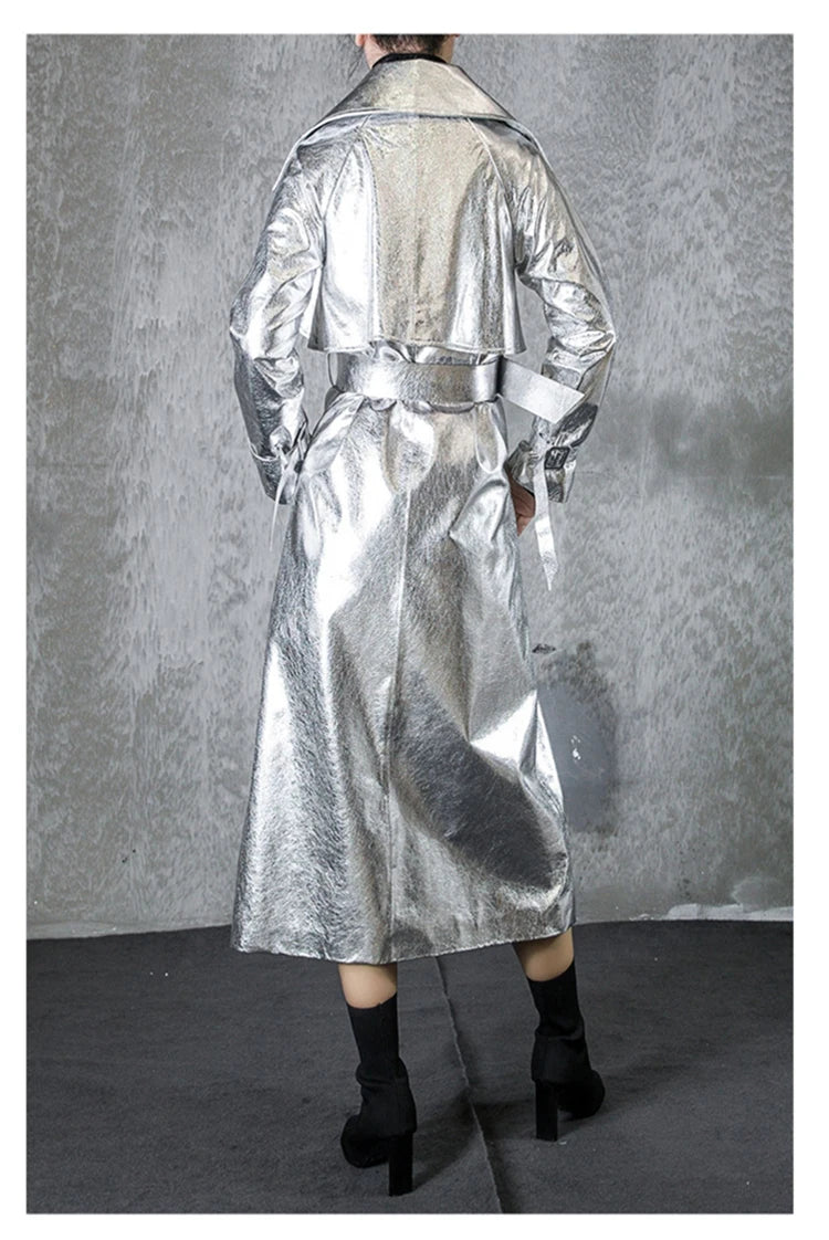 Shiny Double Breasted Trench Coat