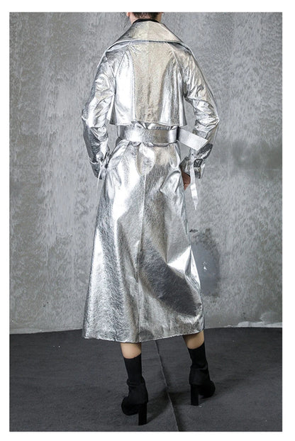 Shiny Double Breasted Trench Coat