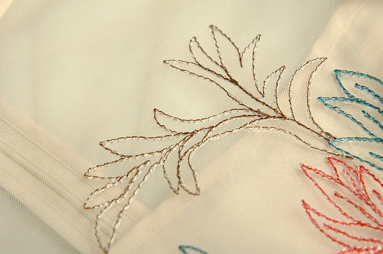 Embroidered Mesh Lantern Sleeve A-Line Dress