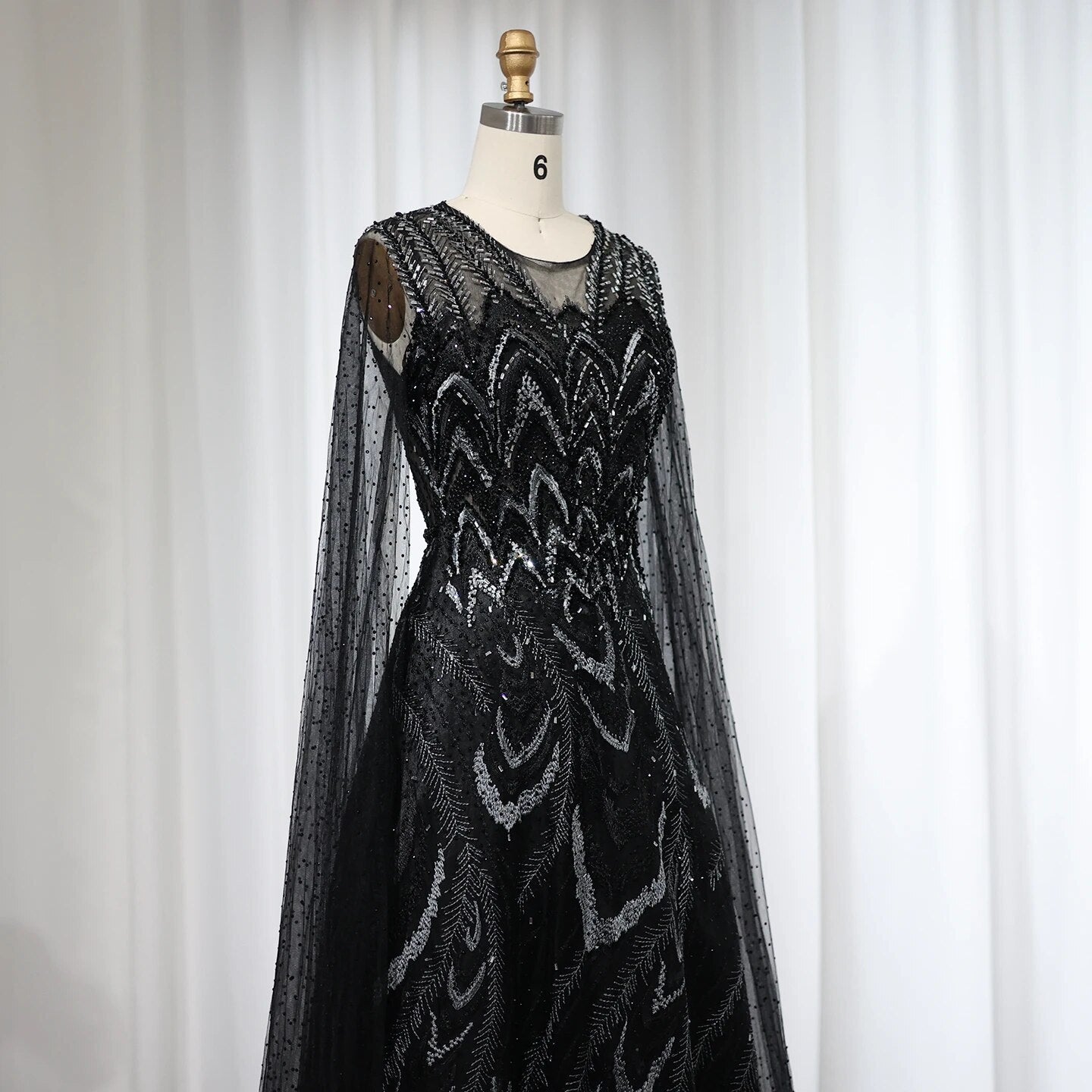 Luxury Crystal Embellished Cape Sleeve Dress