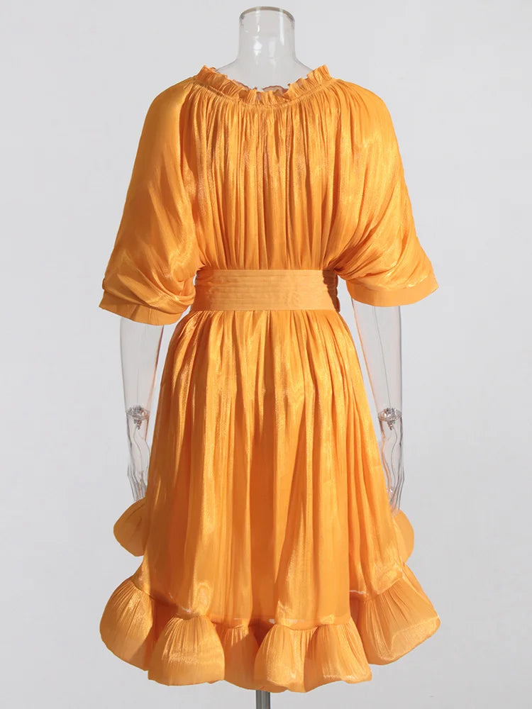 Ruffled Pleated Asymmetrical Mini Dress