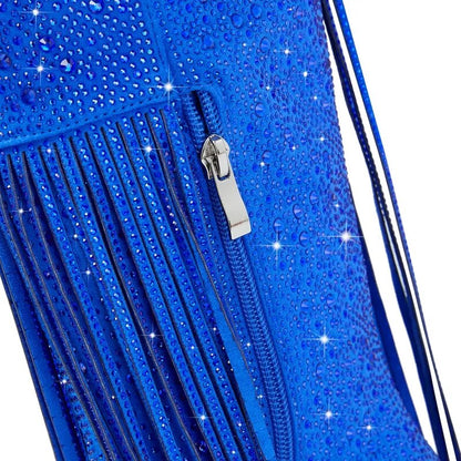 Rhinestone Fringe Square Heel Boots