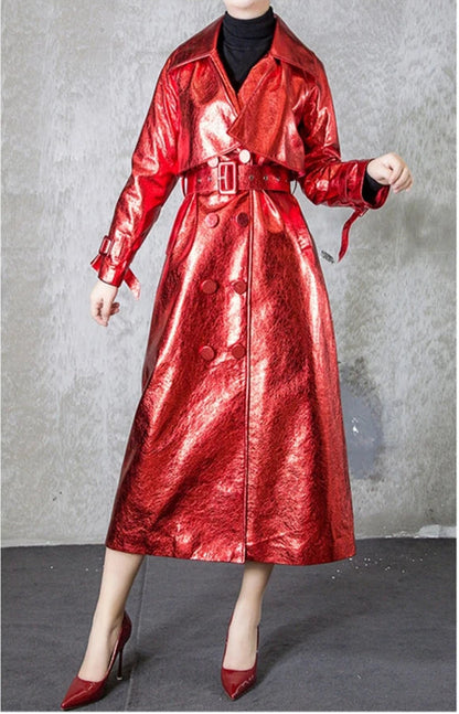 Shiny Double Breasted Trench Coat