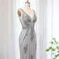 Silver Gray V-Neck Mermaid Evening Dress