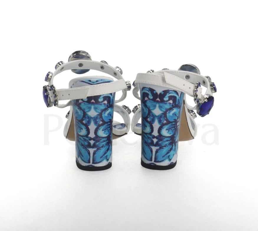 Blue & White Porcelain Crystal Sandals