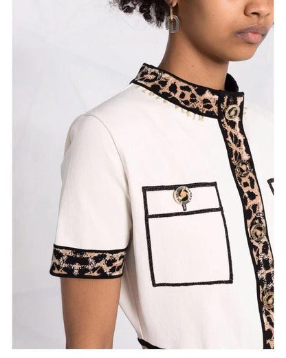 Leopard O-Neck Short Sleeve Sweater Dress