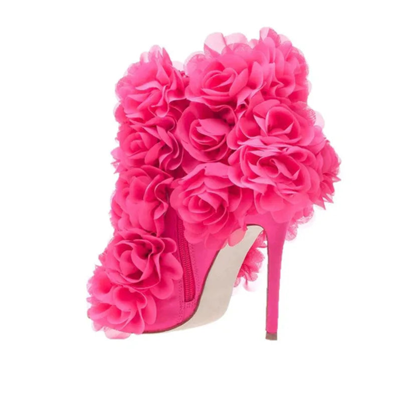 3D Rose Flower Open Toe High Heel Boots
