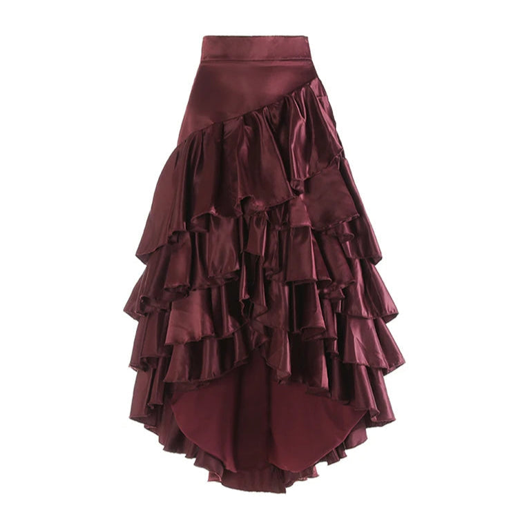 Asymmetrical Ruffles Patchwork High-Low Skirt