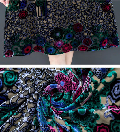 Floral Flocking Velvet Midi Dress