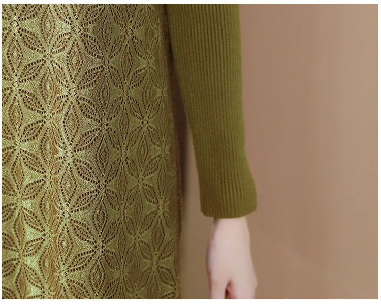 Knitted Woolen Patchwork Sweater Dress